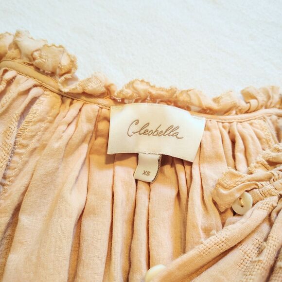 Cleobella Peach Tiered Mini Dress XS Bohemian Cottage Peasant Feminine Textured - Picture 5 of 9